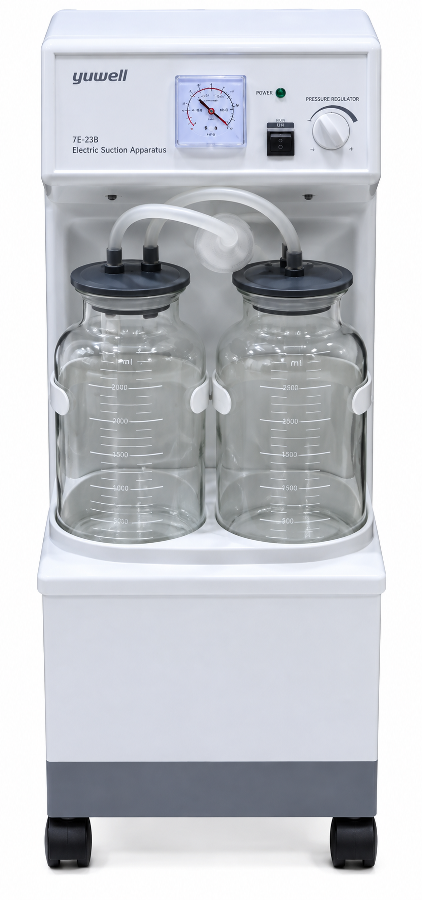 دستگاه ساکشن جراحی دندانپزشکی یوول مدل 7E-23B با دو ظرف شیشه‌ای جمع‌آوری مایعات و چرخ